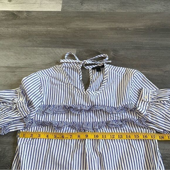 J. Crew Tiered Ruffle Stripe Blouse Blue White 2 Cotton - Picture 8 of 10